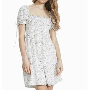 Bardot Womens Mini Dress Ditsy Floral Shirred Bodice Puff Sleeves A Line Size S